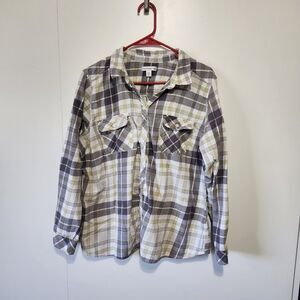 Croft & Barrow Top Blouse  Shirt Womens Sz XXL White yellow  Brown Plaid Flannel